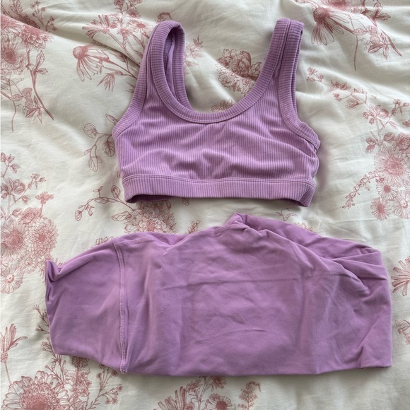 ALO Lavender Ribbed Bralette and Leggings Set - Picture 2 of 2
